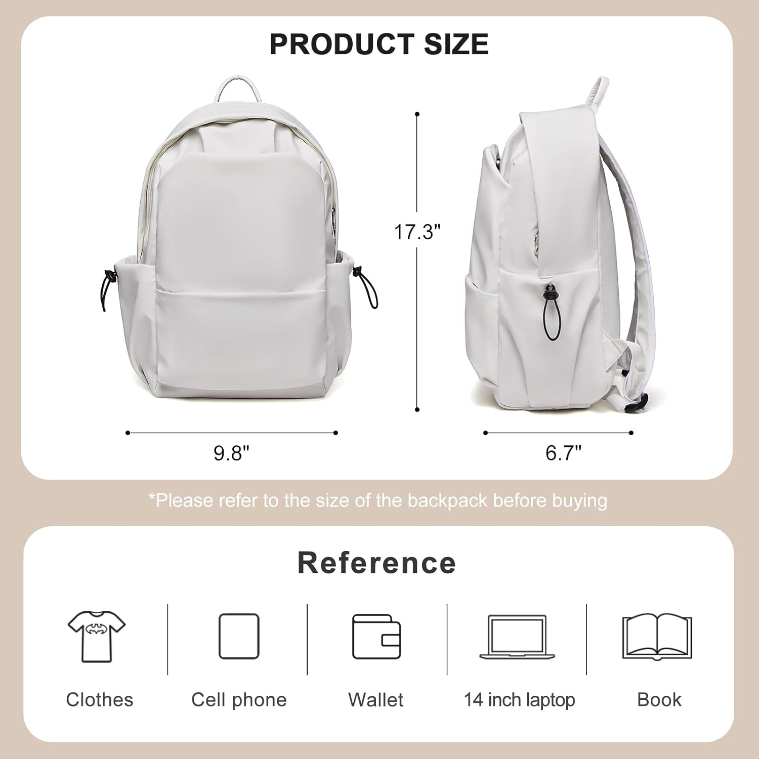 Backpacks For School Bag School Backpack For College Backpacks Bookbag For Women Waterproof Gym Backpack For Men Book Bags Small Simple Backpack White - Image 2