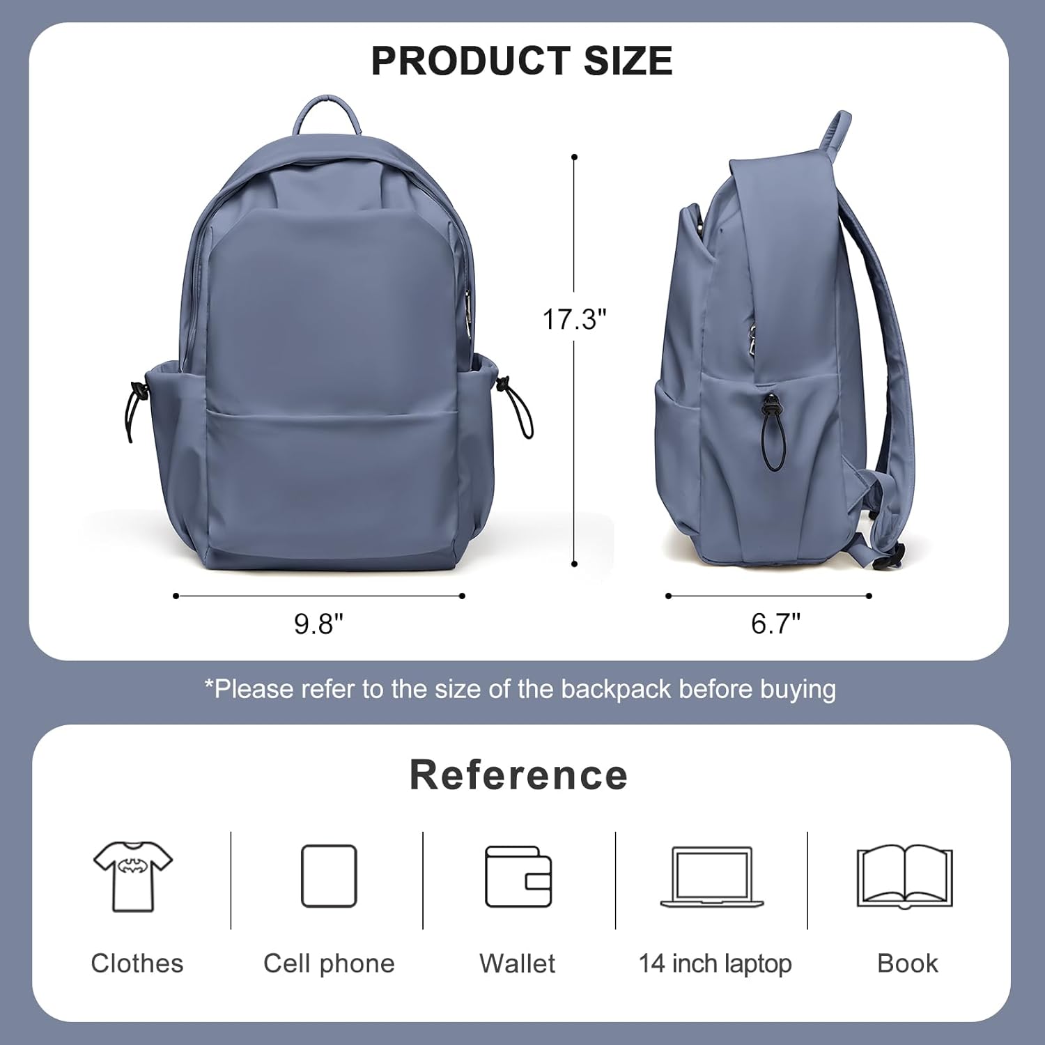 Backpacks For School Bag School Backpack For College Backpacks Bookbag For Women Waterproof Gym Backpack For Men Book Bags Small Simple Backpack Purplish Blue - Image 2