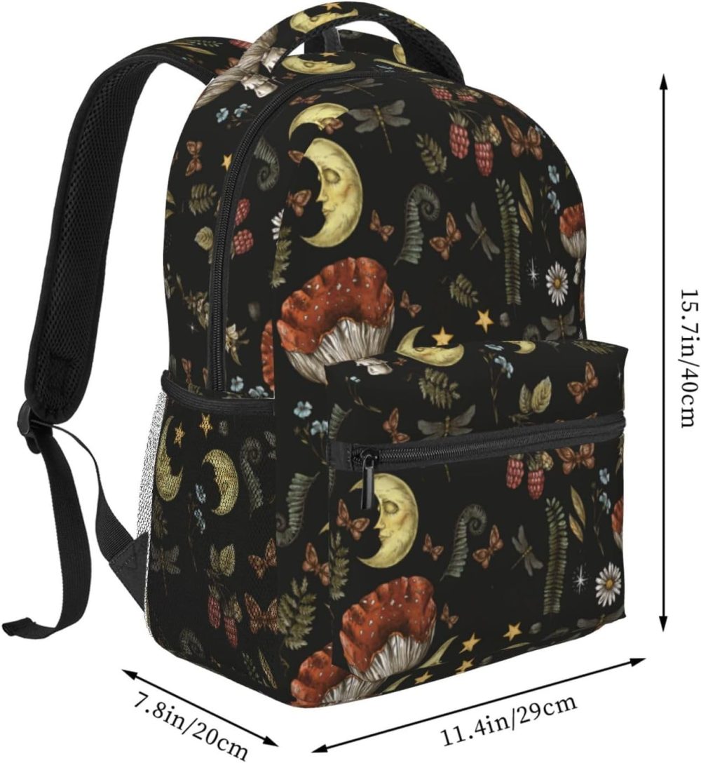 dark academia backpack,mushroom backpack,whimsical backpack,backpack for women, backpack,black backpack,11.4 * 7.8 * 15.7 inches,011 - Image 2