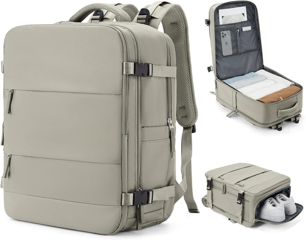Large Travel Backpack Carry On for Women Man Waterproof Gym Backpack with Laptop Compartment  Teacher Personal Item Backpack Rucksack Airplane Accessories Must Haves(Brown)