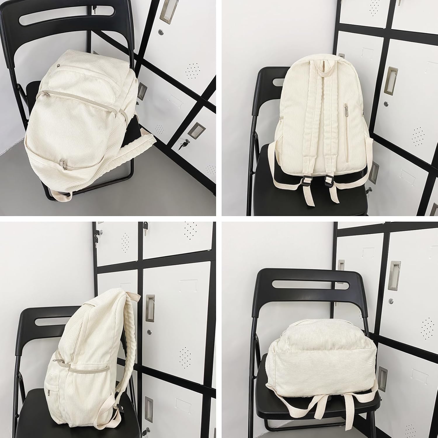 Aesthetic Backpack Cute Backpack Corduroy Backpack School Supplies Laptop Bag for Teens Girls Women Students Solid Color(White) - Image 2