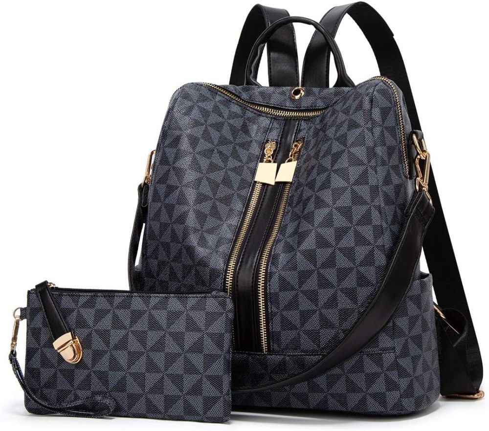 Makes Backpack Purse for Women PU Leather Travel Satchel Handbag Convertible Design Bag with Purse 2 Piece