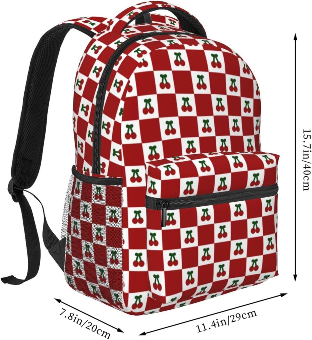 cherry backpack,red checkered backpack,cherry bag.coquette backpack,backpack for women,11.4 * 7.8 * 15.7 inches,06 - Image 2