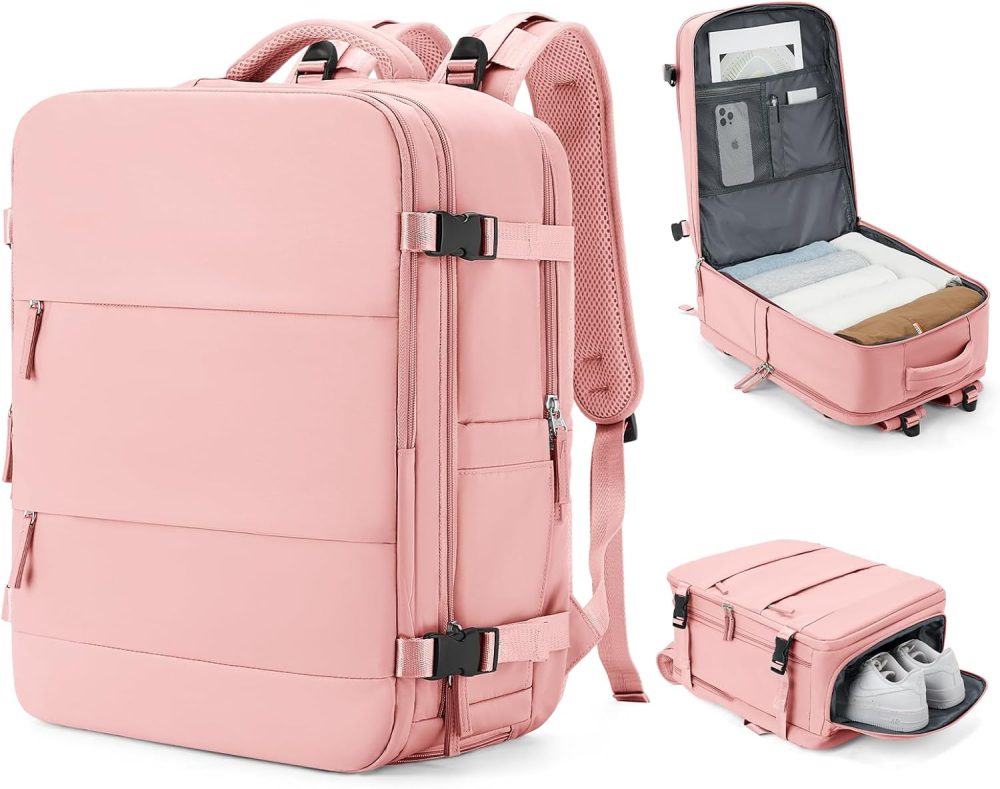 Large Travel Backpack Carry On for Women Man Gym Backpack with Laptop Compartment  Teacher Personal Item Backpack Rucksack Airplane Accessories Must Haves Pink