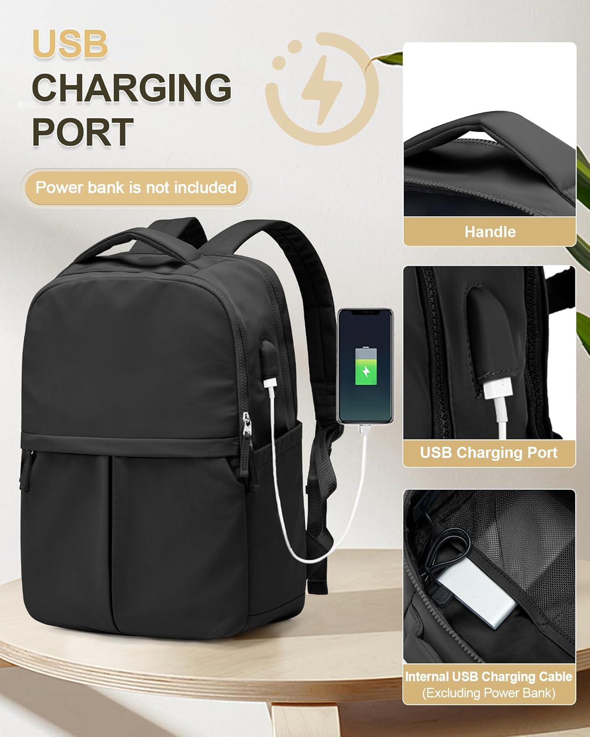 Black Laptop Backpack for Women Gym Work Teacher Backpack for Men Lightweight Commuter Backpack with Laptop Compartment Large Travel Backpack Casual Daypack Backpacks - Image 2