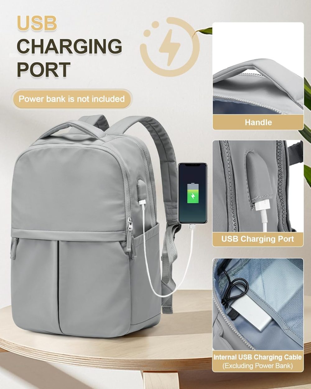 Laptop Backpack for Women  Gym Work Teacher Backpack for Men Lightweight Commuter Backpack with Laptop Compartment Large Travel Backpack Casual Daypack Backpacks Grey - Image 2