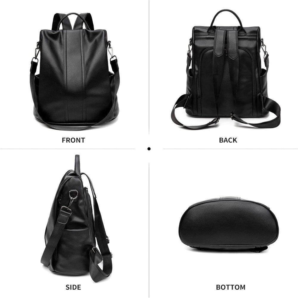 Women Backpack Purse Waterproof Nylon Anti-theft Rucksack Lightweight Shoulder Bag, Medium, Black - Image 2
