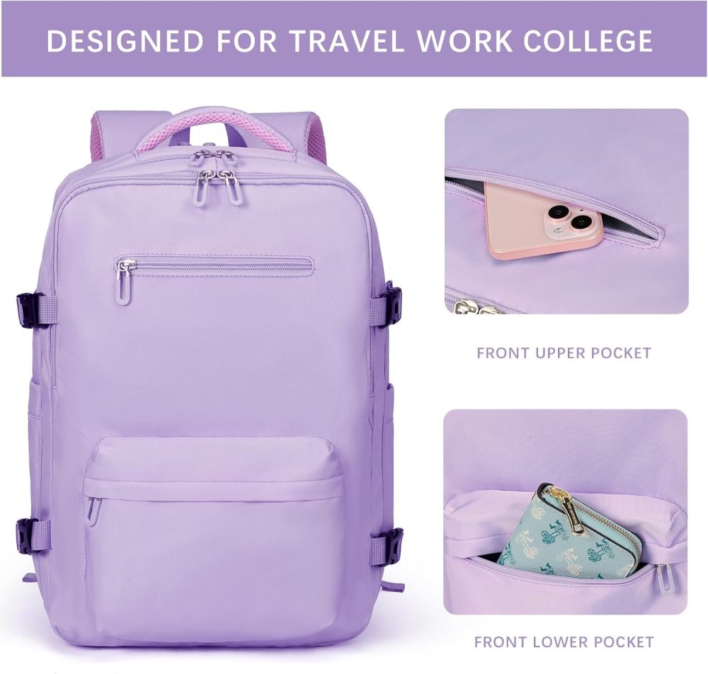 Travel Laptop Backpack for Women, Casual Work Bag 17inch College High School High School Laptop Backpack Airline Approved Backpack Hiking Business Nurse Bag Casual Daypack for Weekender - Image 2