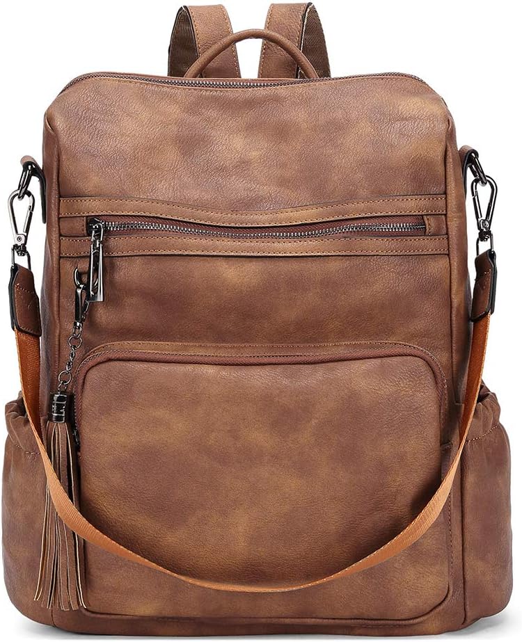 Backpack Purse for Women Large Women's Backpack Leather Travel Backpack Fashion Backpack Purse Designer Ladies Shoulder Bags with Tassel Two-toned Brown