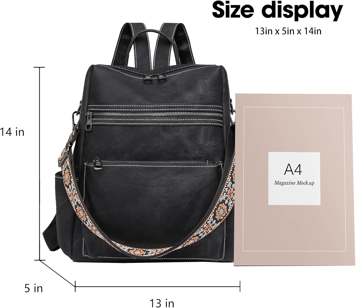 Backpack Purse for Women Leather Handbag Ladies Fashion Shoulder Bag Designer Convertible Travel Backpack Black - Image 2