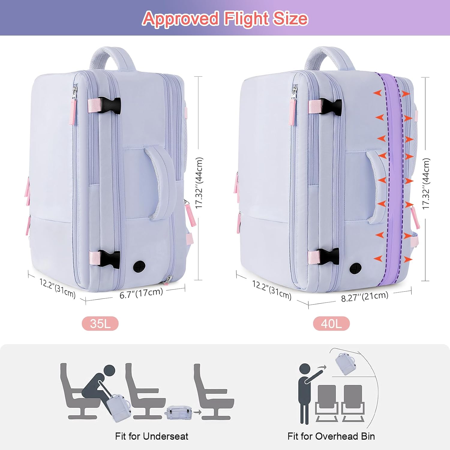 Carry on Backpack, Waterproof 17 Inch Laptop Backpack for Women, Flight Approved Backpack for Travel, College, Work - Image 2