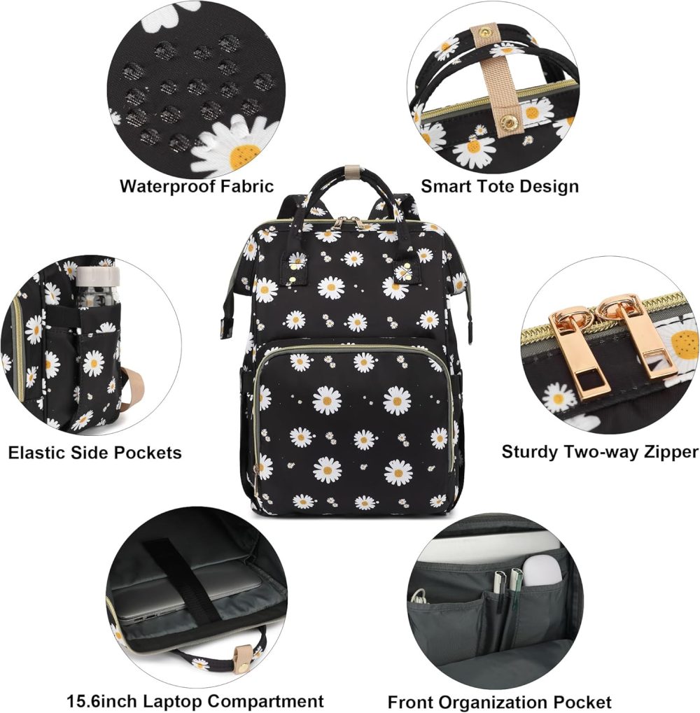 Daisy Women Laptop Backpack, College School Backpack Bookbag 15.6 Inch Computer Backpacks for Work Business Travel - Image 2