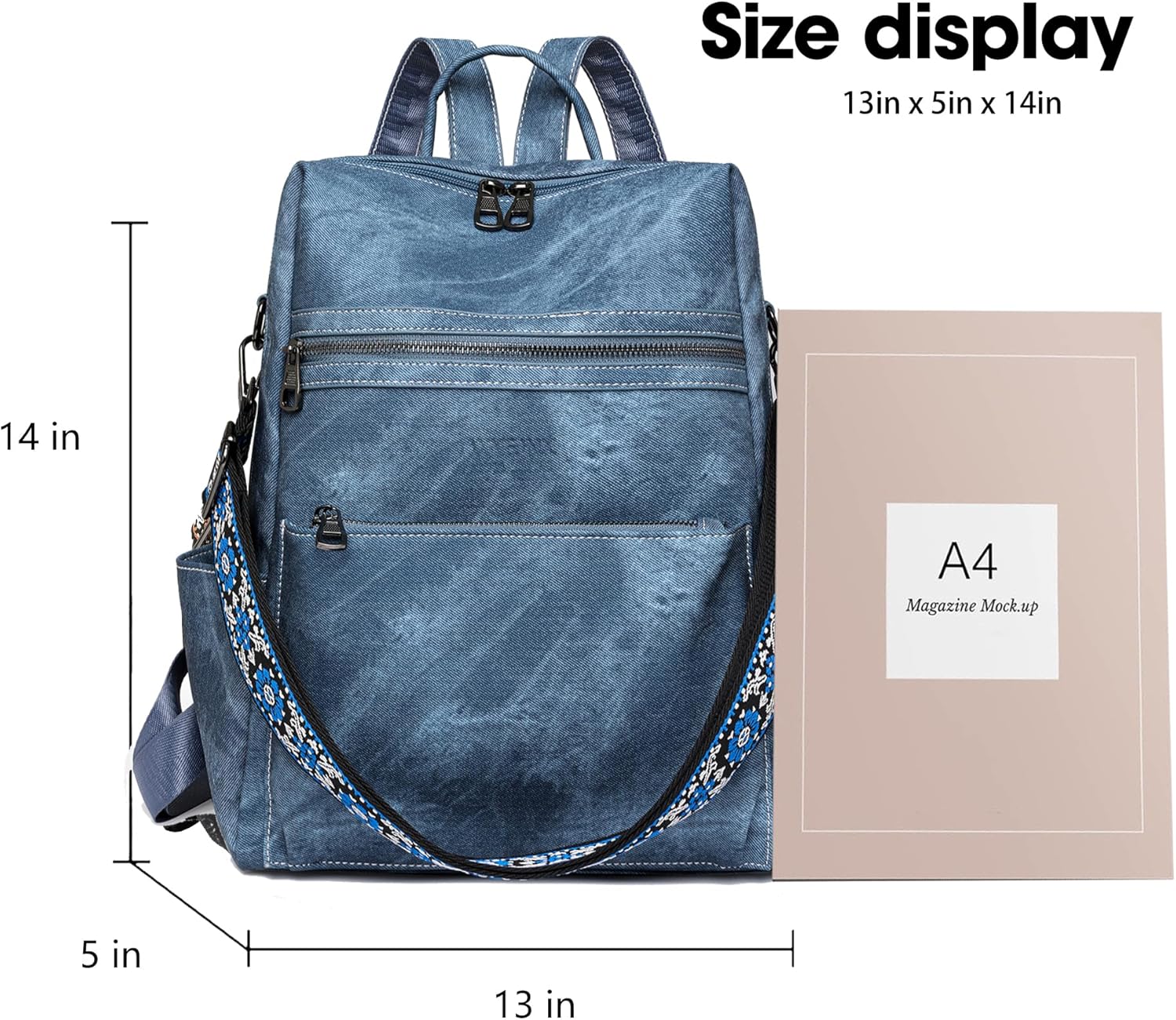 Backpack Purse for Women Leather Handbag Ladies Fashion Shoulder Bag Designer Convertible Travel Backpack Blue - Image 2