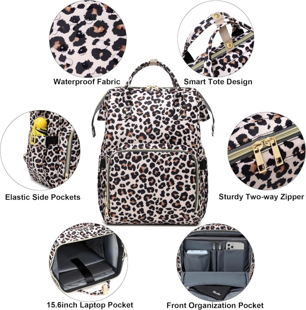 Leopard Women Laptop Backpack, College School Backpack Bookbag 15.6 Inch Computer Backpacks for Work Business Travel - Image 2