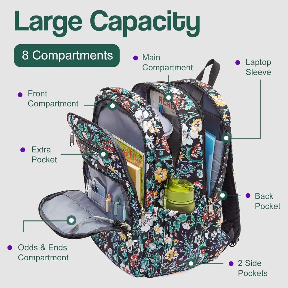 Women's Backpack Floral College Campus Bag Fits 15.6 inch Laptop Lightweight Casual Daypack Back Pack Extra Large Overnight  XL Travel Vacation Essentials - Image 2