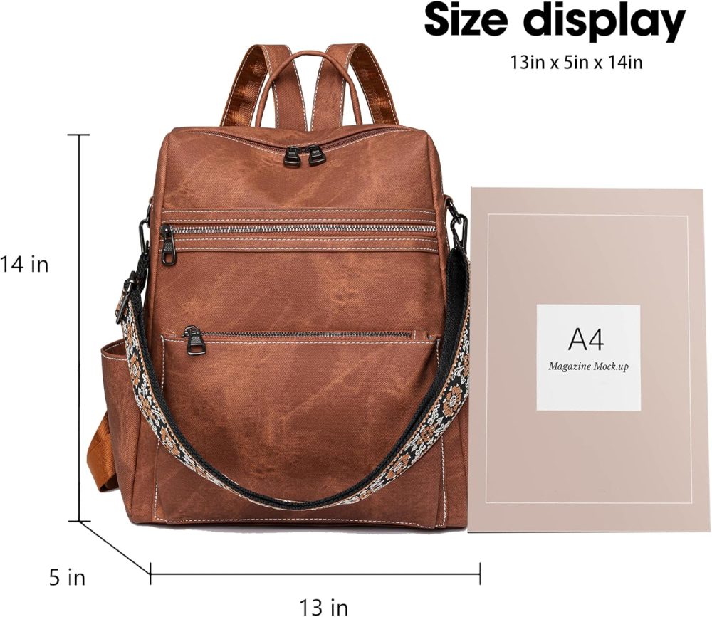 Backpack Purse for Women Leather Handbag Ladies Fashion Shoulder Bag Designer Convertible Travel Backpack Brown - Image 2